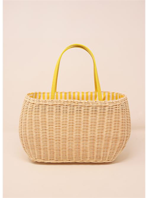 Bag in wicker with yellow leather handle Laboratorio Capri | 113NATYELLOW